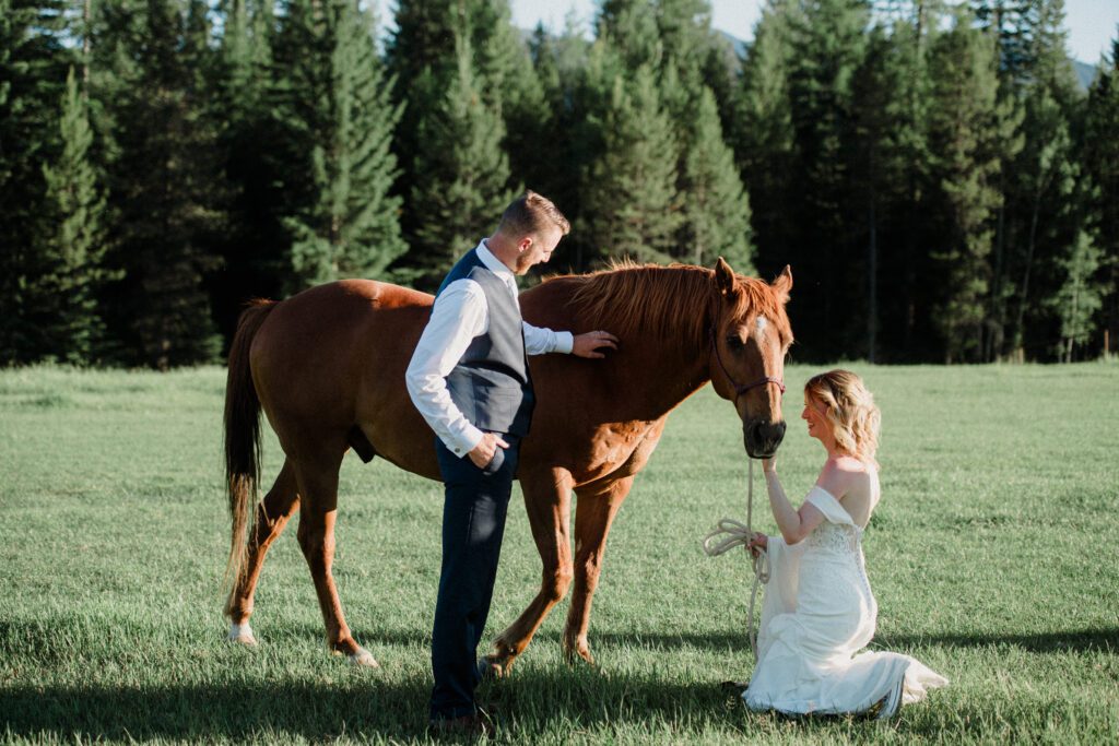 This sweet Glacier Homestead wedding features stunning Glacier National Park views, intimate moments, and heartfelt family celebrations. National park wedding.