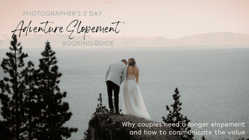 Guide to Booking 2 day elopements. Bride and groom on top of Lake Tahoe with the lake in the background.