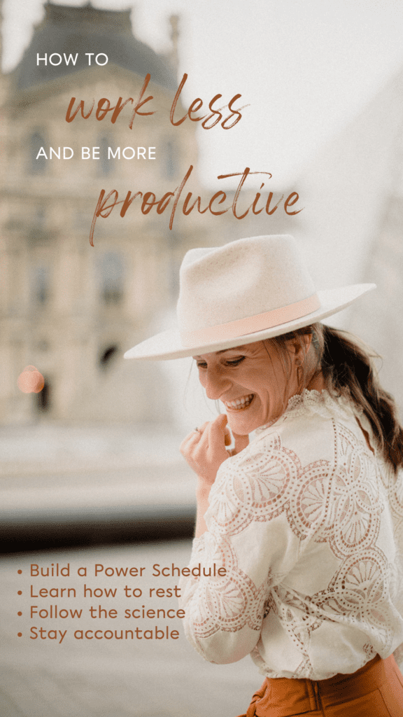 how to work less in your photography business. Photographer smiling in white hat with intricate partnered blouse and orange flex pants.