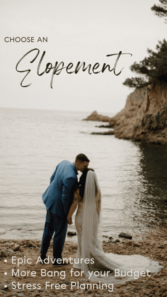 How to choose between a micro wedding or elopement. Benefits of an elopement with couple standing on the shore in Spain.