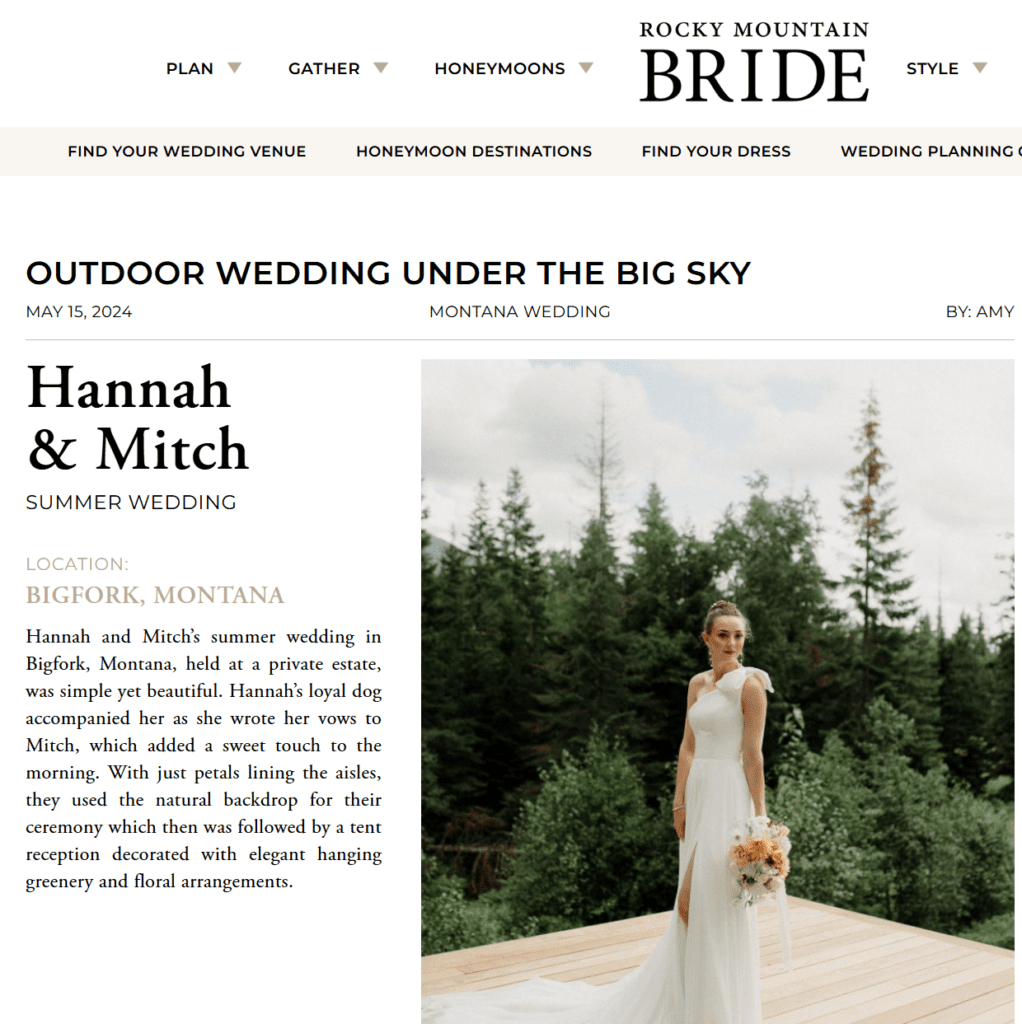 make more money as a wedding photographer by leveraging publications. Photo of Rocky Mountain Bride feature of wedding by photographer.