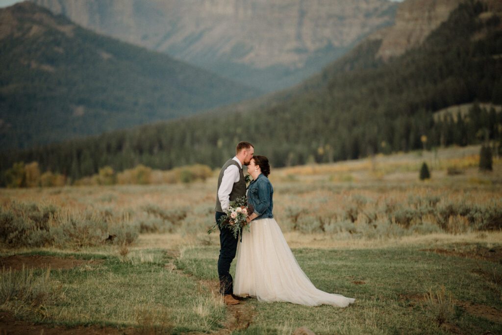 A stunning Yellowstone National Park elopement with intimate moments, breathtaking views and of course the perfect wedding guests- BUFFALO!

Gorgeous wedding photos at sunset in Yellowstone National Park.