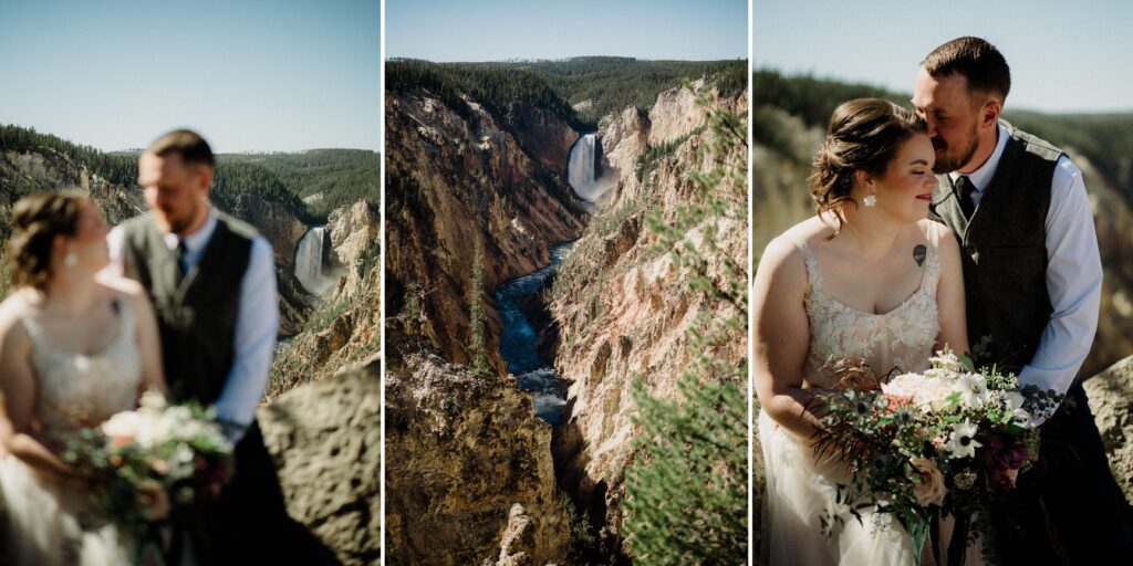 A stunning Yellowstone National Park elopement with intimate moments, breathtaking views and of course the perfect wedding guests- BUFFALO!

Gorgeous wedding photos at sunset in Yellowstone National Park.