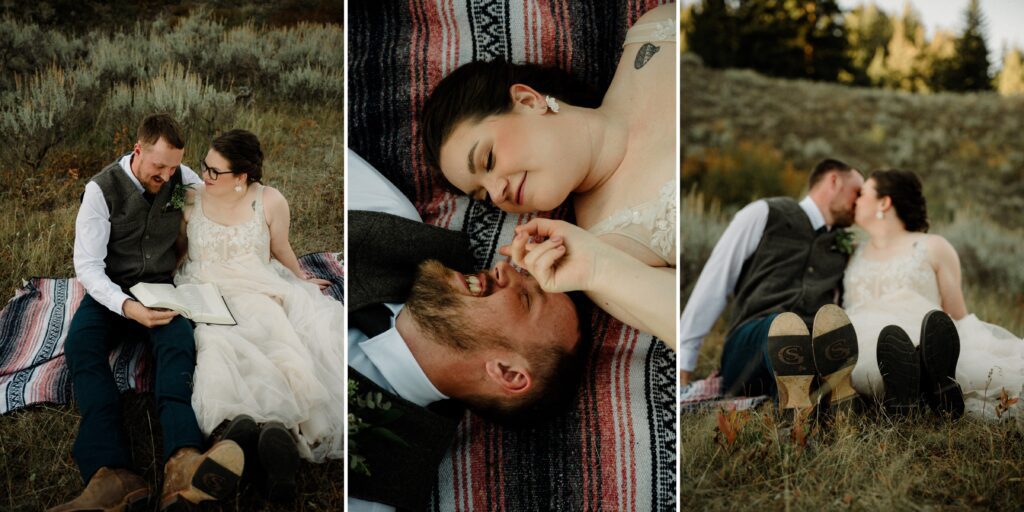 A stunning Yellowstone National Park elopement with intimate moments, breathtaking views and of course the perfect wedding guests- BUFFALO!

Gorgeous wedding photos at sunset in Yellowstone National Park.