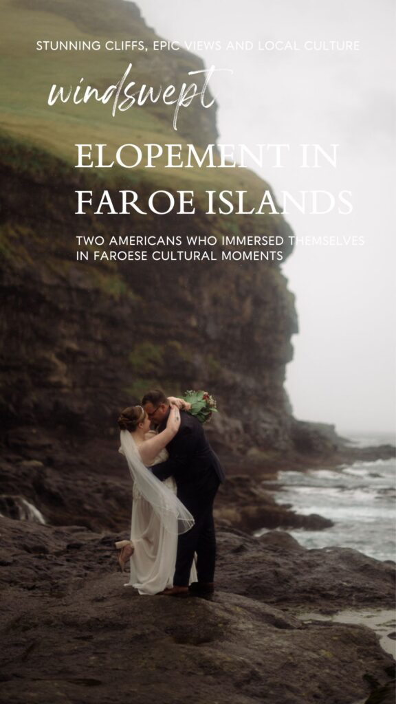 An unforgettable Faroe Islands elopement! Spontaneous vows, stunning cliffs, local traditions and stormy star photos at Saksun. Wedding ceremony at the Sea Woman statue in Kalsoy. 