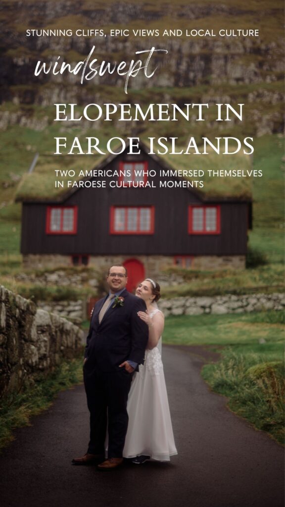 An unforgettable Faroe Islands elopement! Spontaneous vows, stunning cliffs, local traditions and stormy star photos at Saksun. Wedding ceremony at the Sea Woman statue in Kalsoy. 