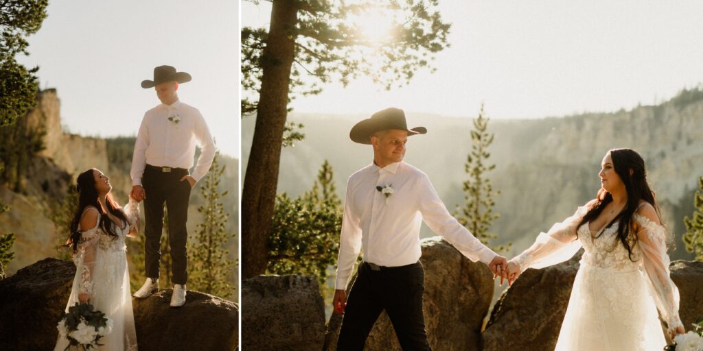 Plan your dream elopement in Yellowstone! Breathtaking views at Artist Point and stunning memories captured by our photographers await you! 