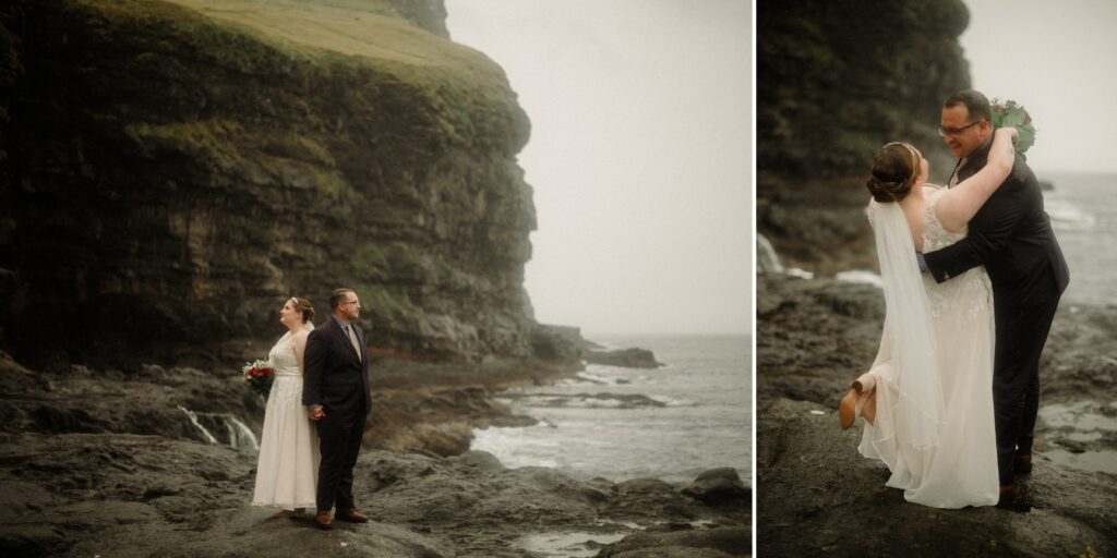 An unforgettable Faroe Islands elopement! Spontaneous vows, stunning cliffs, local traditions and stormy star photos at Saksun. 