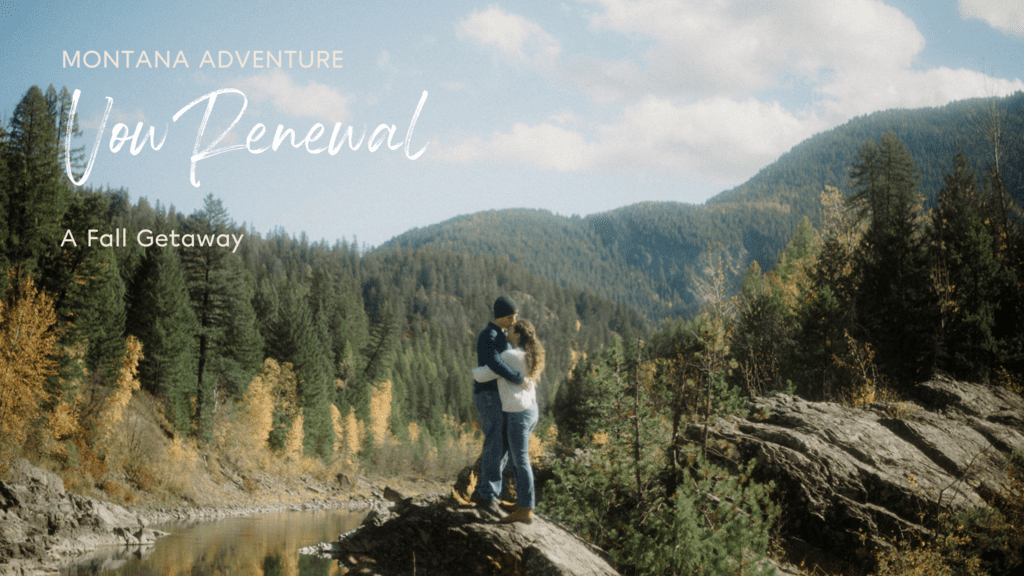 Montana adventure vow renewal, couple kissing on a rock for a fall getway.