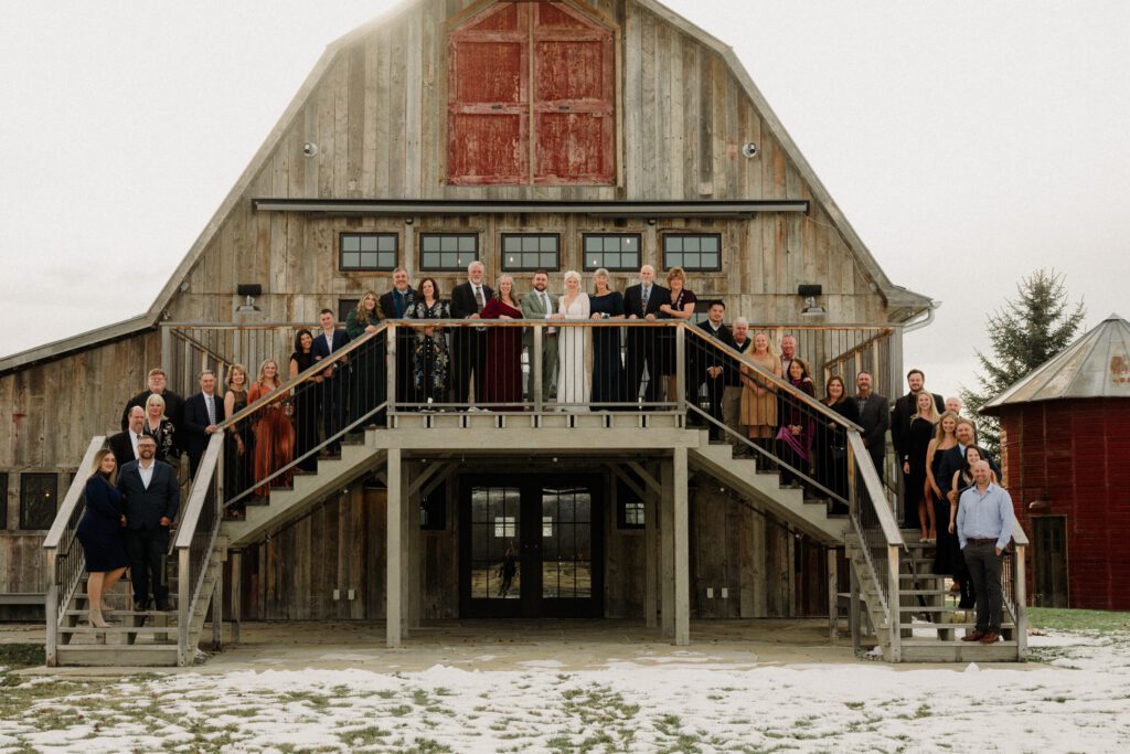 It's magic for this winter wedding in Bozeman at Firelight Farm. Cozy vibes, a champagne tower, and western charm!