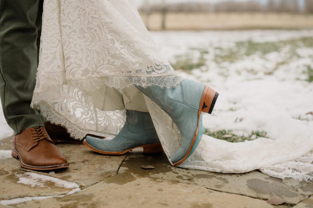 It's magic for this winter wedding in Bozeman at Firelight Farm. Cozy vibes, a champagne tower, and western charm!