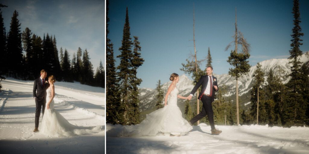 An adventurous winter elopement in Montana features frozen waterfalls, ski lifts, reindeer, and stunning star photos. Explore their epic day! Get more info on Where to stay in Big Sky Resort!