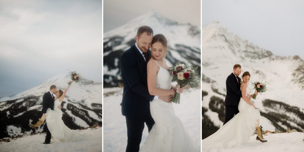 An adventurous winter elopement in Montana features frozen waterfalls, ski lifts, reindeer, and stunning star photos. Explore their epic day! Get more info on Where to stay in Big Sky Resort!