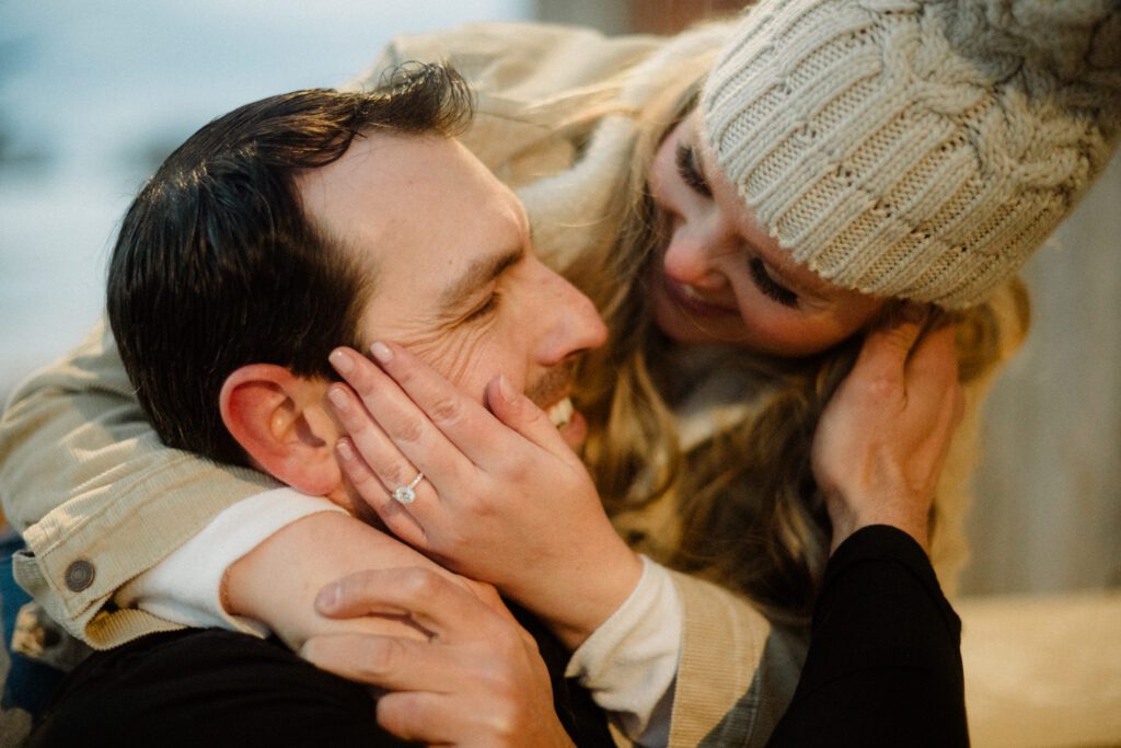 Experience the magic of a winter Bozeman Montana engagement with epic mountains, major Western vibes, and champagne pops.