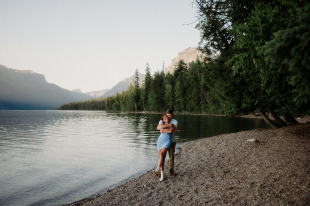 engagement in Glacier National Park Lake McDonald sunset