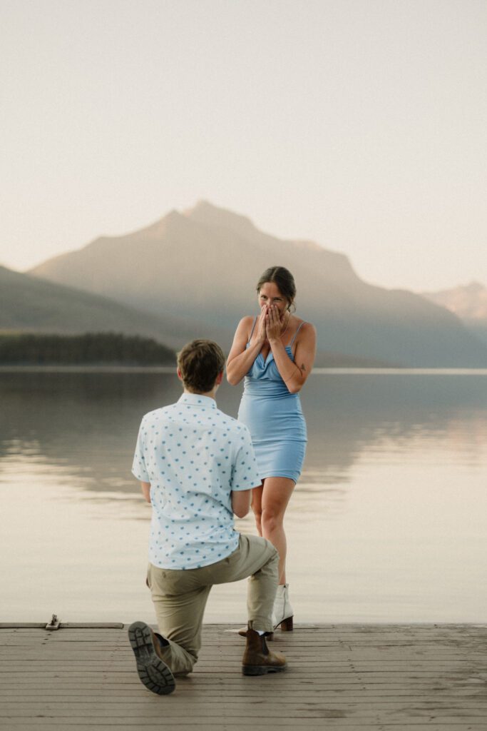 engagement in Glacier National Park Lake McDonald sunset