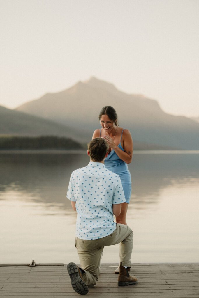 engagement in Glacier National Park Lake McDonald sunset