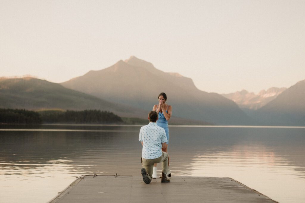 engagement in Glacier National Park Lake McDonald sunset