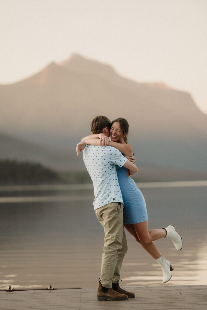 engagement in Glacier National Park Lake McDonald sunset