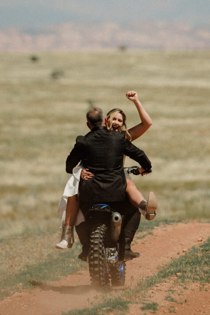 moab elopement, dirt bike wedding, desert elopement dirt bike photo, adventure elopement moab images, moab elopement photographer