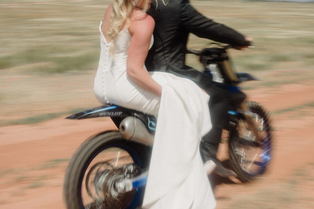 moab elopement, dirt bike wedding, desert elopement dirt bike photo, adventure elopement moab images, moab elopement photographer