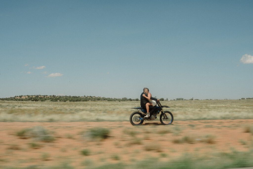 moab elopement, dirt bike wedding, desert elopement dirt bike photo, adventure elopement moab images, moab elopement photographer