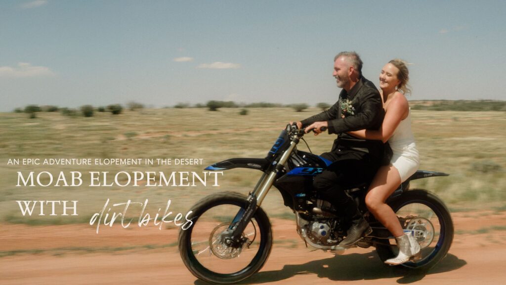 moab elopement, dirt bike wedding, desert elopement dirt bike photo, adventure elopement moab images, moab elopement photographer
