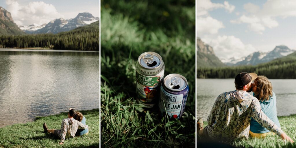 Couple laughing during engagement photos in Bozeman at Hyalite Canyon