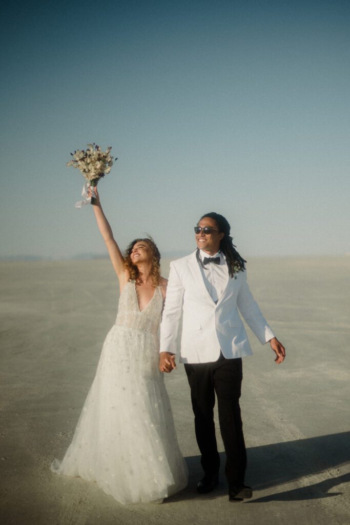 Bonneville Salt Flats is the place for elopements! On the border between Nevada and Utah you'll have an adventure to remember for a lifetime. 
