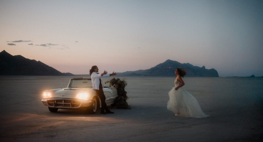Bonneville Salt Flats is the place for elopements! On the border between Nevada and Utah you'll have an adventure to remember for a lifetime. 