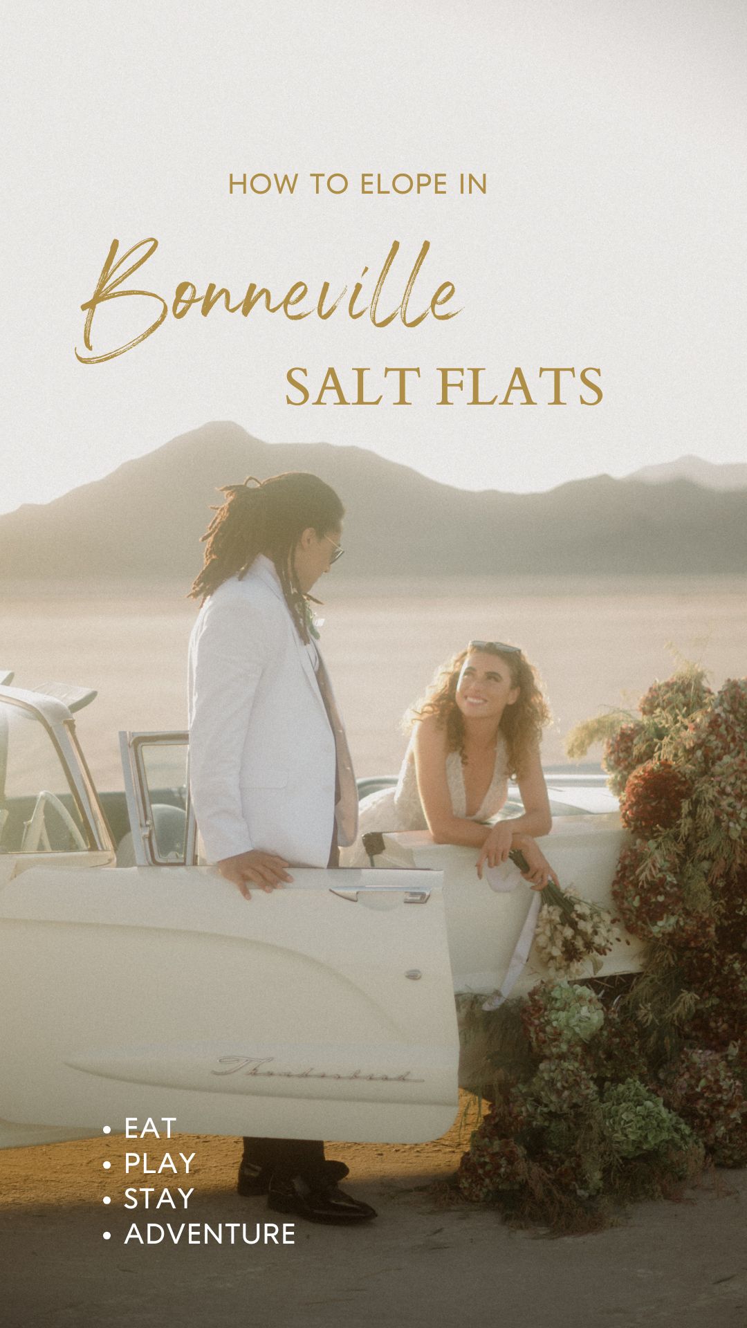 Bonneville Salt Flats is the place for elopements! On the border between Nevada and Utah you'll have an adventure to remember for a lifetime.