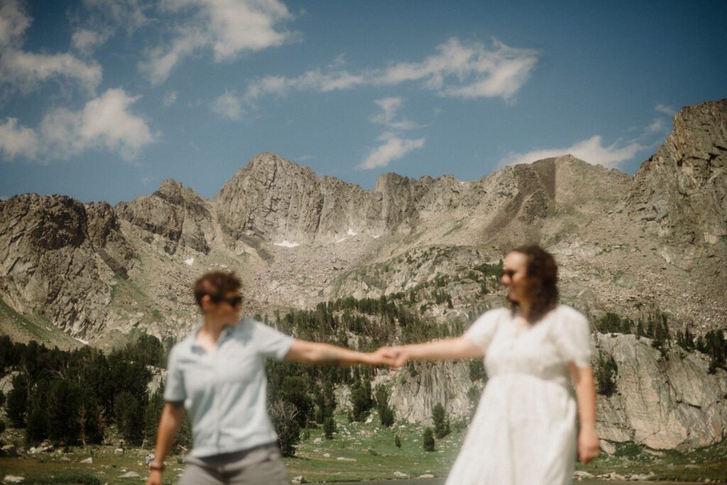 K&S's Montana hiking engagement session in Big Sky —wildflowers, adventure vibes, and pup cameos included!