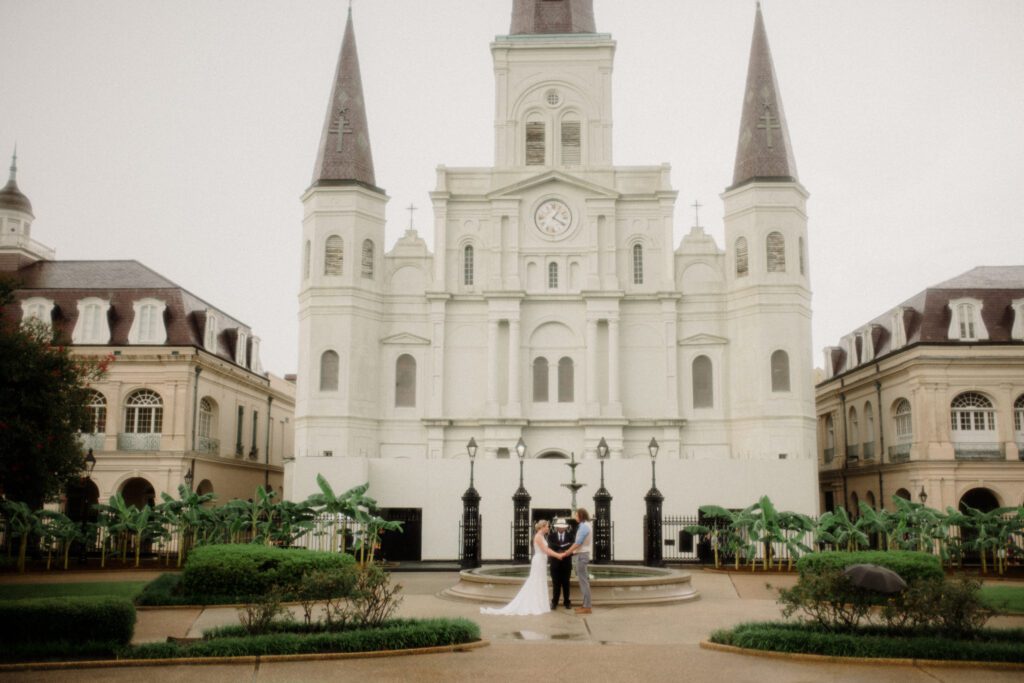 French Quarter New Orleans Elopement with beignets, balcony first looks, Jackson Square & a steamboat sunset cruise! NOLA day is wild magic!