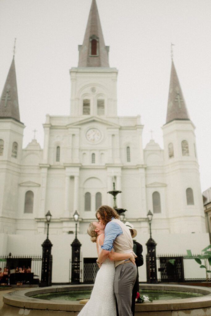 French Quarter New Orleans Elopement with beignets, balcony first looks, Jackson Square & a steamboat sunset cruise! NOLA day is wild magic!
