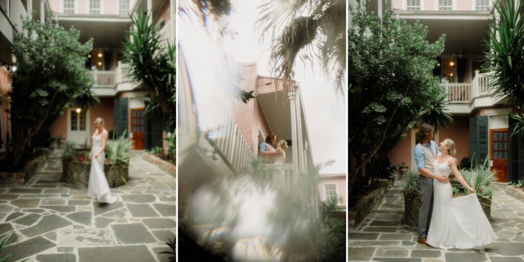 French Quarter New Orleans Elopement with beignets, balcony first looks, Jackson Square & a steamboat sunset cruise! NOLA day is wild magic!