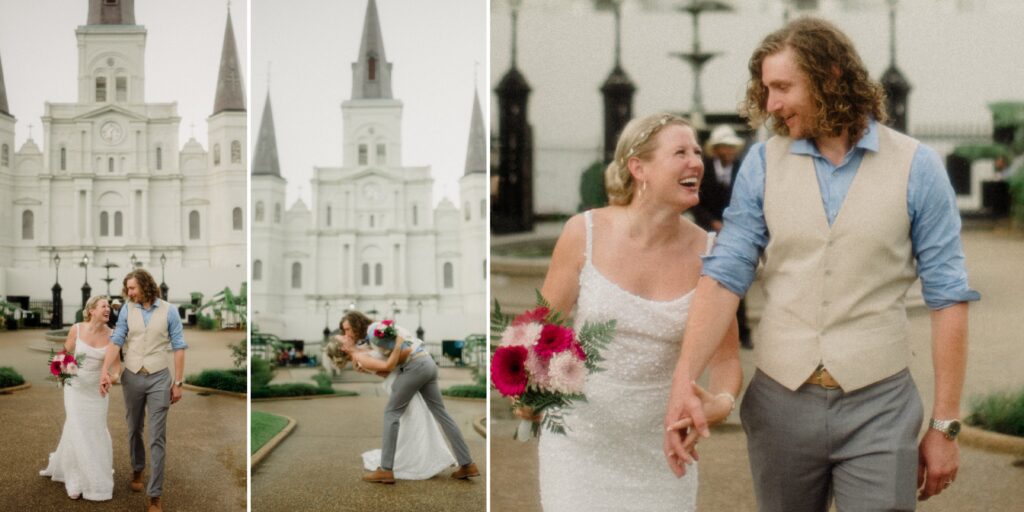 French Quarter New Orleans Elopement with beignets, balcony first looks, Jackson Square & a steamboat sunset cruise! NOLA day is wild magic!