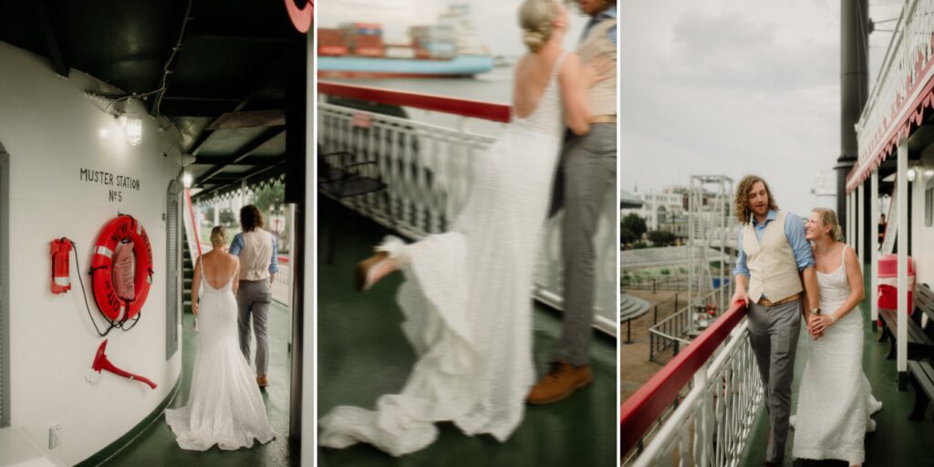 French Quarter New Orleans Elopement with beignets, balcony first looks, Jackson Square & a steamboat sunset cruise! NOLA day is wild magic!