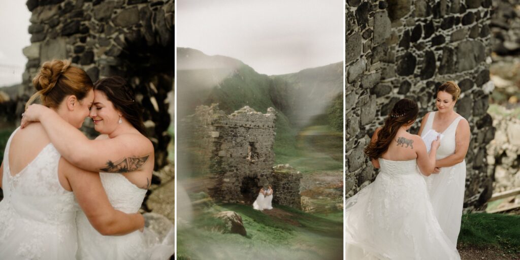 Northern Ireland elopement with epic locations like Kinbane Castle, Ballintoy Harbor and Giant's Causeway! LGBTQ+ wedding photographer takes Debbie & Kirstie on an epic adventure in Northern Ireland!