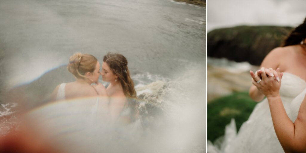 Northern Ireland elopement with epic locations like Kinbane Castle, Ballintoy Harbor and Giant's Causeway! LGBTQ+ wedding photographer takes Debbie & Kirstie on an epic adventure in Northern Ireland!