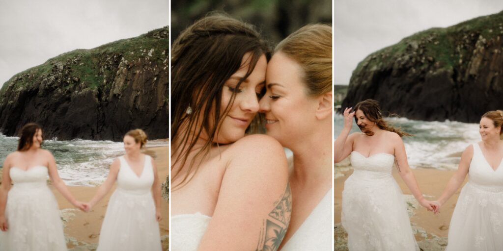 Northern Ireland elopement with epic locations like Kinbane Castle, Ballintoy Harbor and Giant's Causeway! LGBTQ+ wedding photographer takes Debbie & Kirstie on an epic adventure in Northern Ireland!