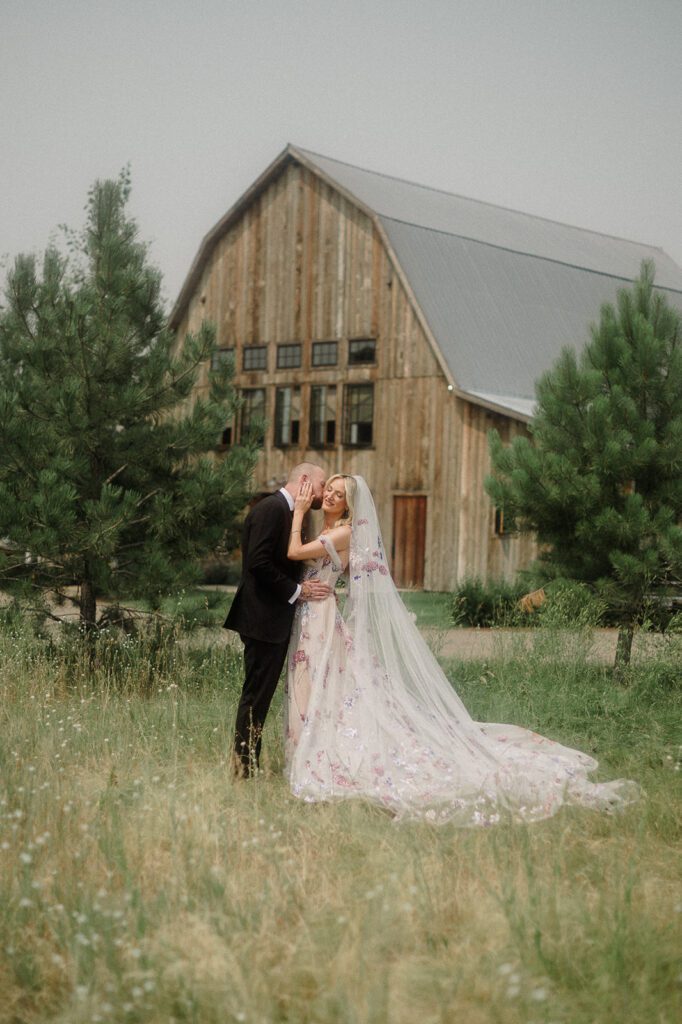 Colorful modern wedding in Bozeman at Firelight Farm featuring vibrant fashion, Filipino desserts, sunset portraits, and a disco after party.