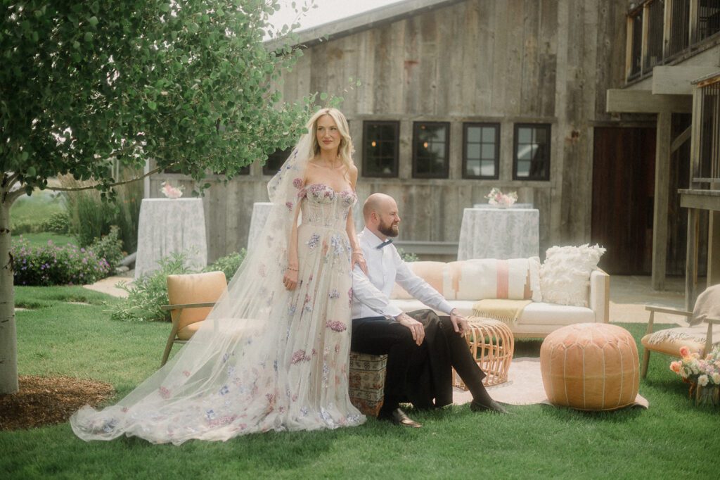 Colorful modern wedding in Bozeman at Firelight Farm featuring vibrant fashion, Filipino desserts, sunset portraits, and a disco after party.