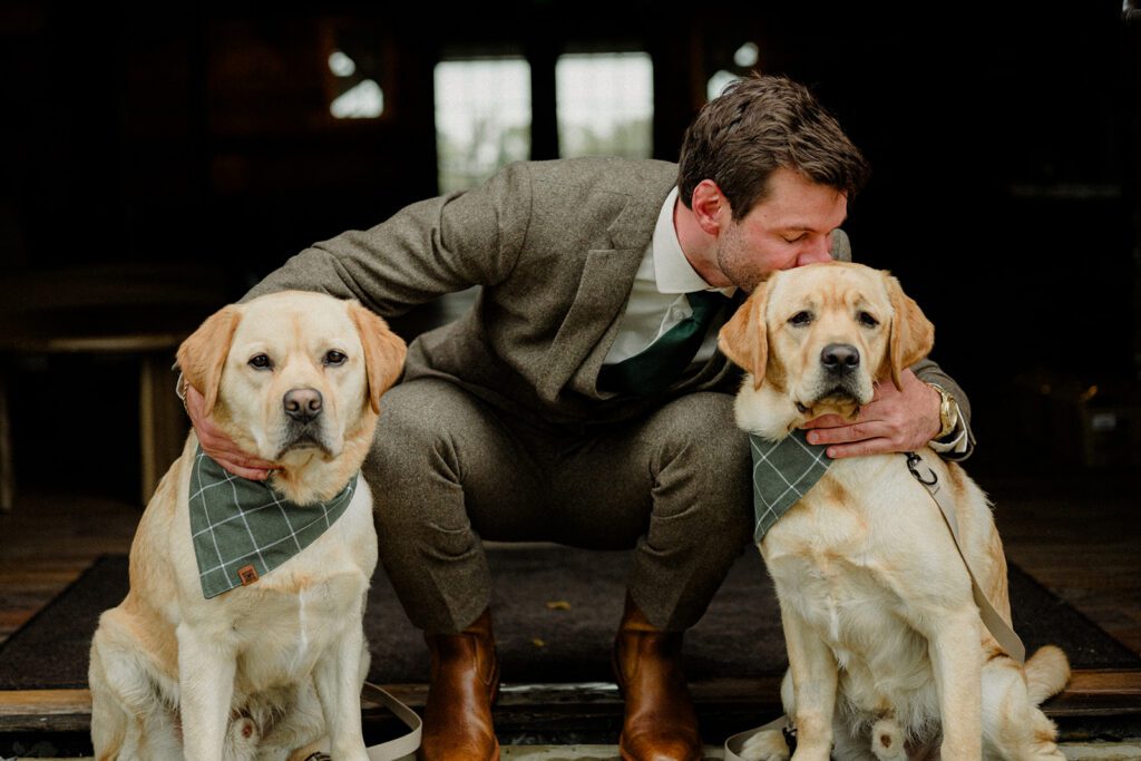 Bozeman wedding with dogs complete with bow ties, sunset photos, and dreamy rain portraits. Plus tips for including your dog in your wedding day.