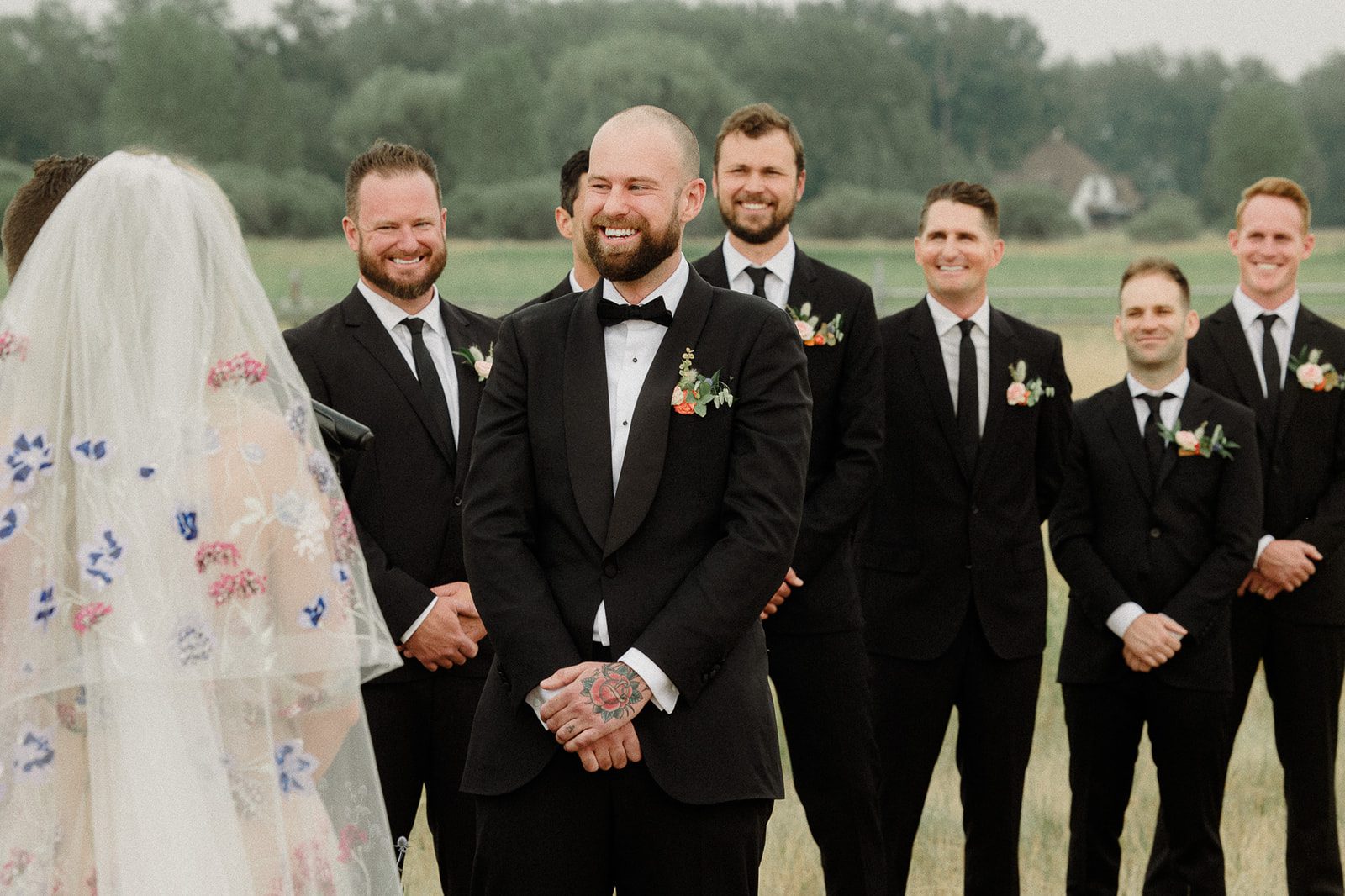 Colorful modern wedding in Bozeman at Firelight Farm featuring vibrant fashion, Filipino desserts, sunset portraits, and a disco after party.