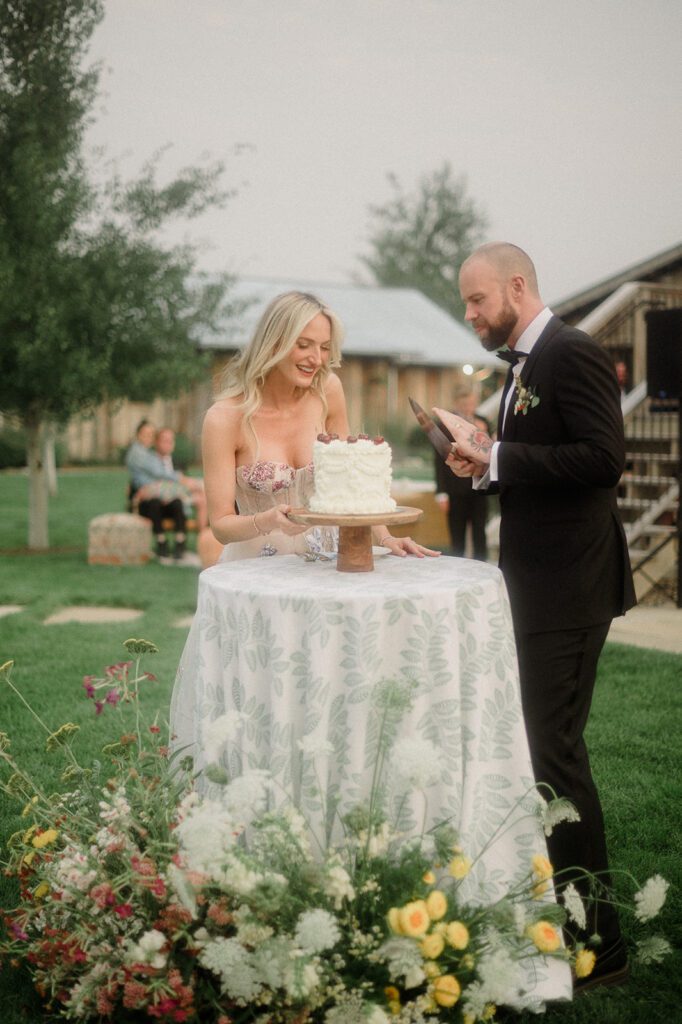 Colorful modern wedding in Bozeman at Firelight Farm featuring vibrant fashion, Filipino desserts, sunset portraits, and a disco after party.