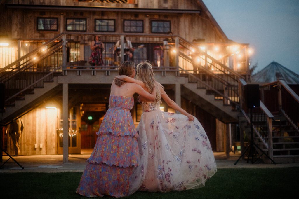 Colorful modern wedding in Bozeman at Firelight Farm featuring vibrant fashion, Filipino desserts, sunset portraits, and a disco after party.