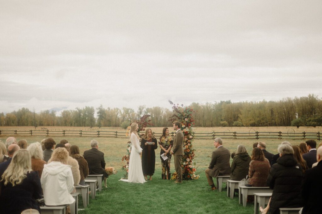 Bozeman wedding with dogs complete with bow ties, sunset photos, and dreamy rain portraits. Plus tips for including your dog in your wedding day.