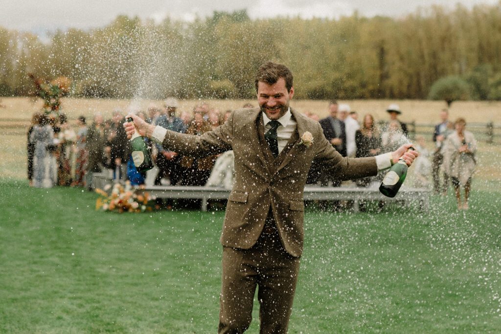 Bozeman wedding with dogs complete with bow ties, sunset photos, and dreamy rain portraits. Plus tips for including your dog in your wedding day.