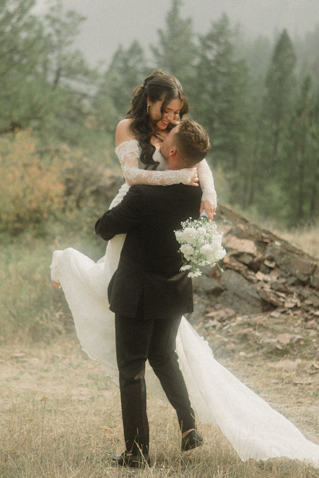 See this wedding at White Raven with Montana views, mountain engagement session and full wedding weekend festivities!  