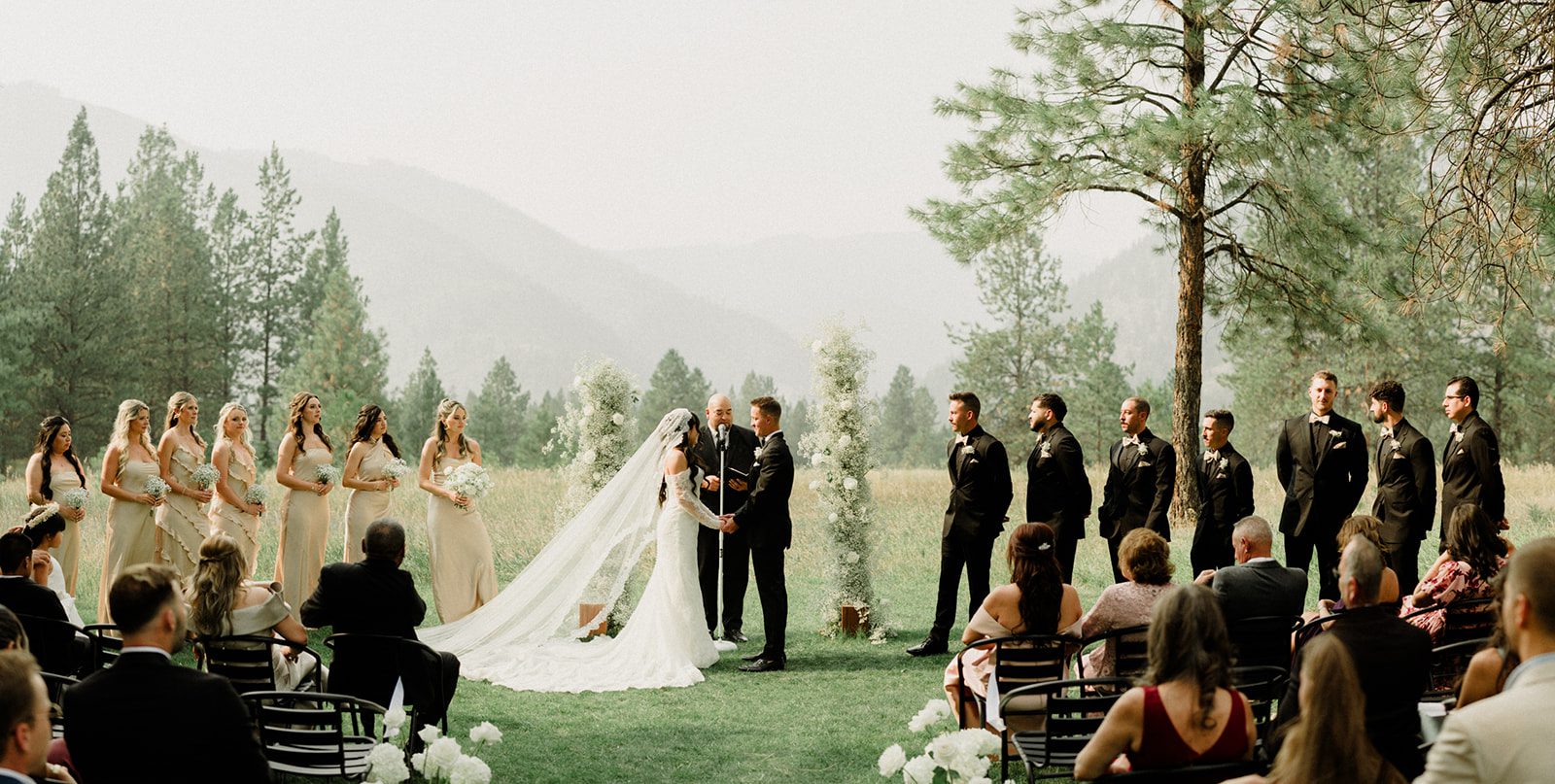 See this wedding at White Raven with Montana views, mountain engagement session and full wedding weekend festivities!  